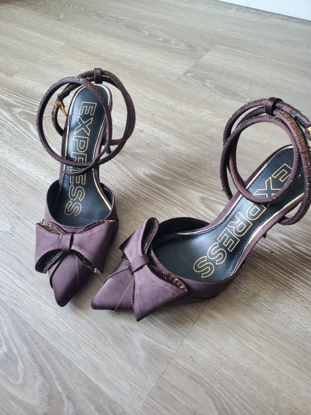Express Bow Embellished Strap Pumps Brown Size 9